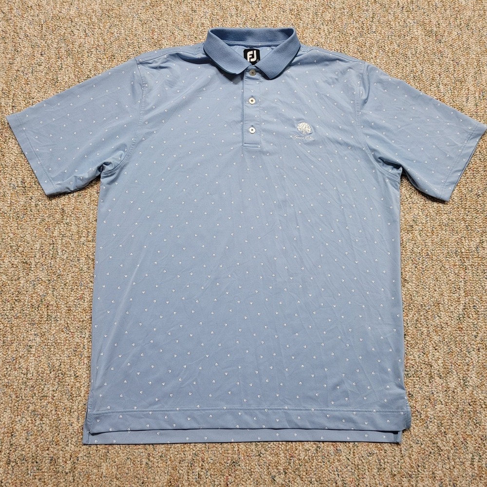 Footjoy Polo Shirt Mens‎ Large Blue Geometric Golf Performance Green Oaks Logo
